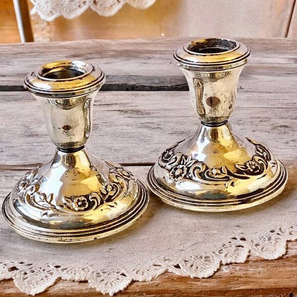 Reed & Barton Sterling Silver Candlestick Candle Holders Pair Weighted SAVANNAH - Picture 2 of 13